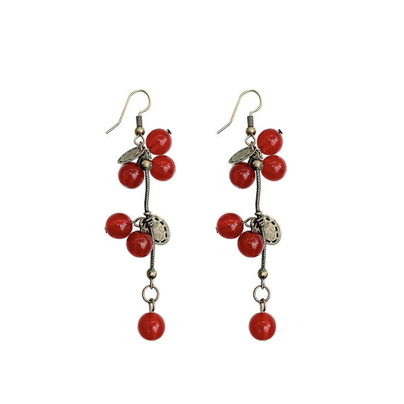 Women's Alloy Geometric Red Fruit Long Tassel Electroplated Earrings