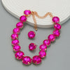 Women's Alloy Geometric Round Glass Diamond Earrings And Necklace Combination Set