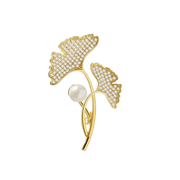 Women's Alloy Ginkgo Flower Brooch With Electroplating Design For Clothes Decoration
