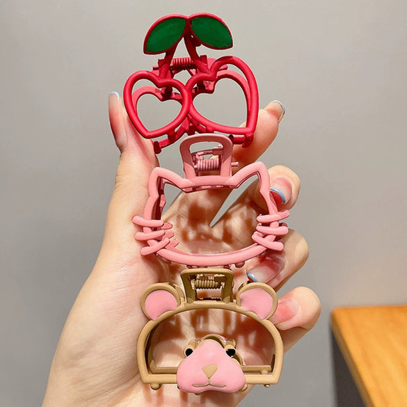 Women's Alloy Handmade Cartoon Cute Little Bear Cat Hollow Grab Clip Hairpin Headwear