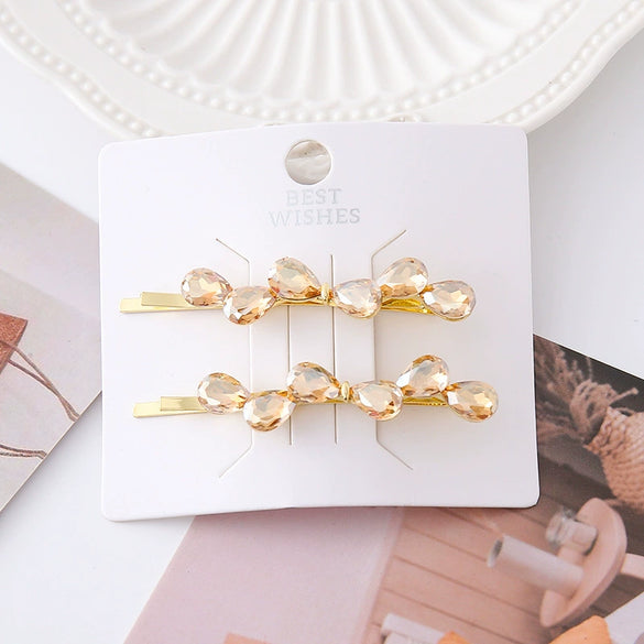 Women's Alloy Handmade Light Luxury Style Rhinestone Hairpin Side Clip With Double Clip Bow Design