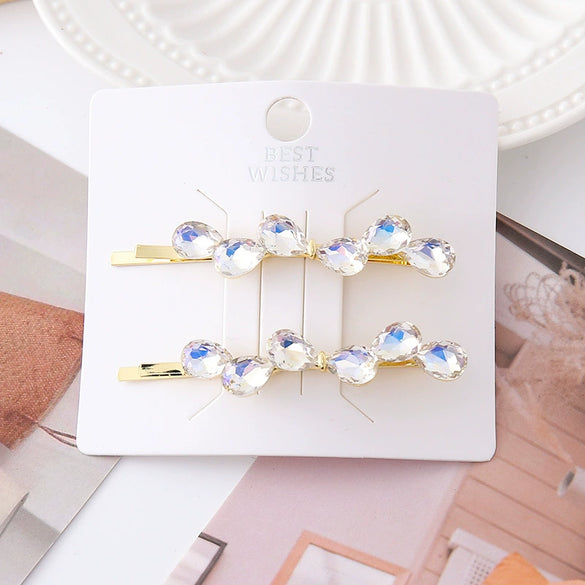 Women's Alloy Handmade Light Luxury Style Rhinestone Hairpin Side Clip With Double Clip Bow Design