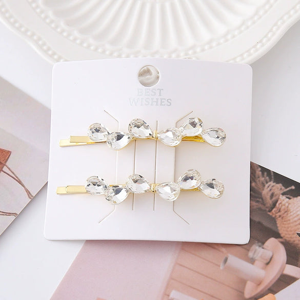 Women's Alloy Handmade Light Luxury Style Rhinestone Hairpin Side Clip With Double Clip Bow Design