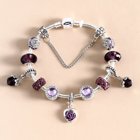 Women's Alloy Heart Flower Beaded Bracelet With Electroplated Finish Trendy Fashion Jewelry