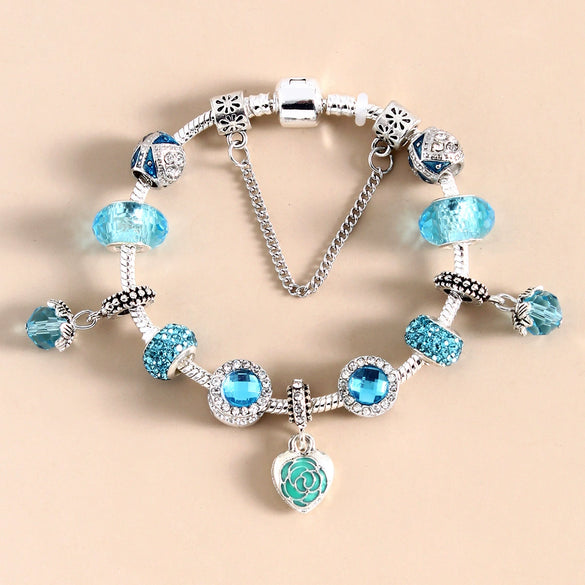 Women's Alloy Heart Flower Beaded Bracelet With Electroplated Finish Trendy Fashion Jewelry