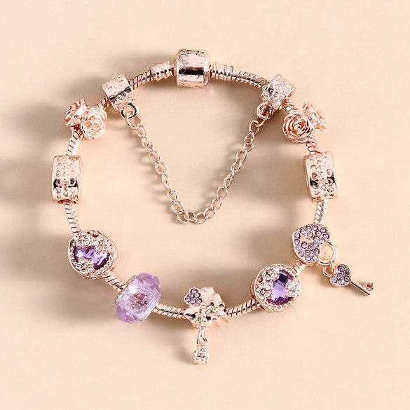 Women's Alloy Heart Flower Beaded Bracelet With Electroplated Finish Trendy Fashion Jewelry