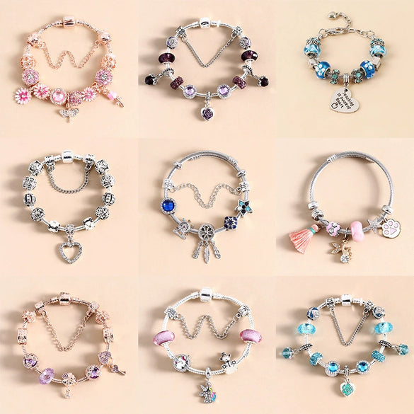 Women's Alloy Heart Flower Beaded Bracelet With Electroplated Finish Trendy Fashion Jewelry