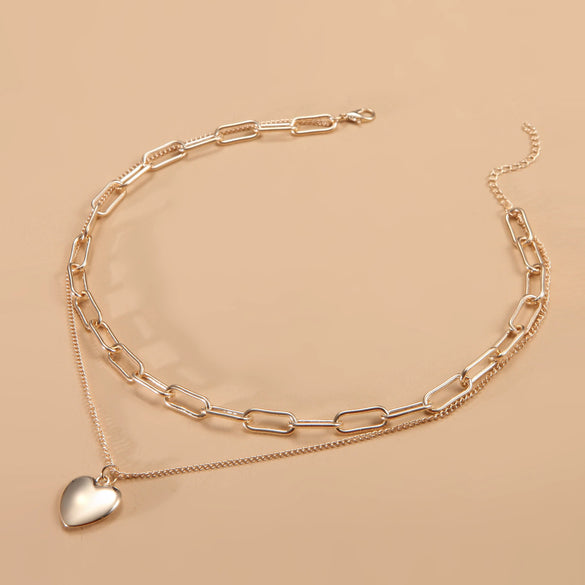 Women's Alloy Heart Pendant Sweater Chain Hip Hop Style Clavicle Necklace Electroplated Fashion Jewelry