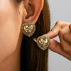 Women's Alloy Heartshaped Geometric Cross Flower Earrings With Distressed Electroplated Finish And Stainless Steel Ear Posts