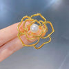 Women's Alloy Hollow Flower Electroplated Camellia Brooch Suit Pin Accessories