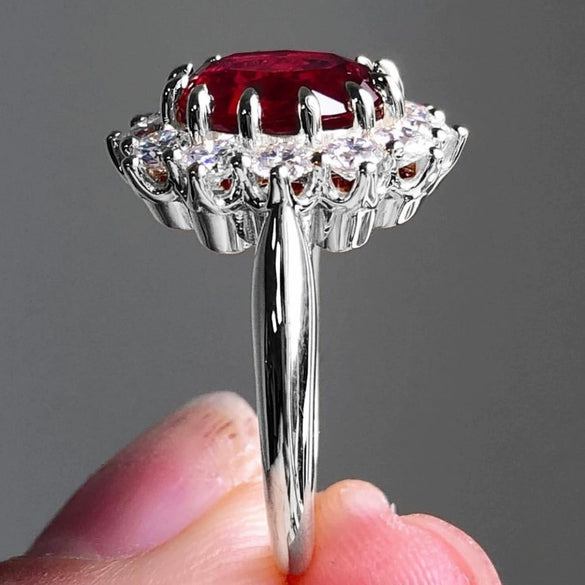 Women's Alloy Jewelry With Flower Pattern And Electroplating Ruby Ring And Diamond Bracelet
