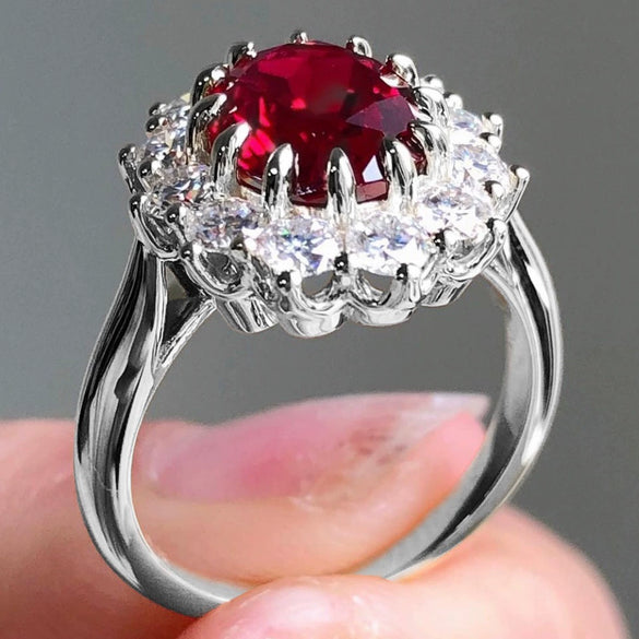 Women's Alloy Jewelry With Flower Pattern And Electroplating Ruby Ring And Diamond Bracelet