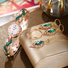 Women's Alloy Leaf Bracelet Quartz Watch Round Dial Stainless Steel Buckle Fashionable Style