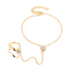 Women's Alloy Leaf Microinlay Ring Bracelet Conjoined Set Jewelry