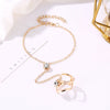 Women's Alloy Leaf Microinlay Ring Bracelet Conjoined Set Jewelry