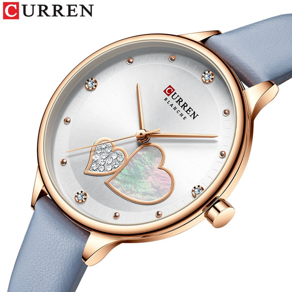 Women's Alloy Leather Casual Round Waterproof Quartz Watch With Pin Buckle And Onion Crown