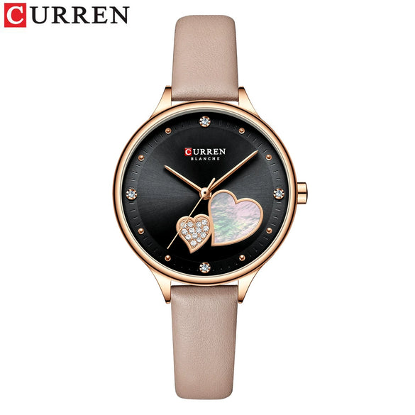 Women's Alloy Leather Casual Round Waterproof Quartz Watch With Pin Buckle And Onion Crown