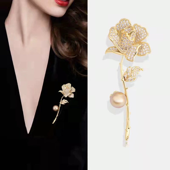 Women's Alloy Leaves Rose Corsage Natural Style Electroplated Clothes Accessories Coat Brooch