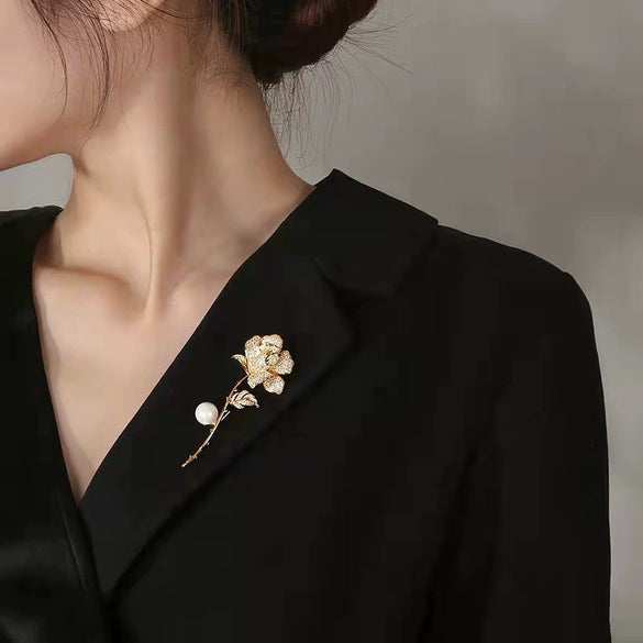 Women's Alloy Leaves Rose Corsage Natural Style Electroplated Clothes Accessories Coat Brooch