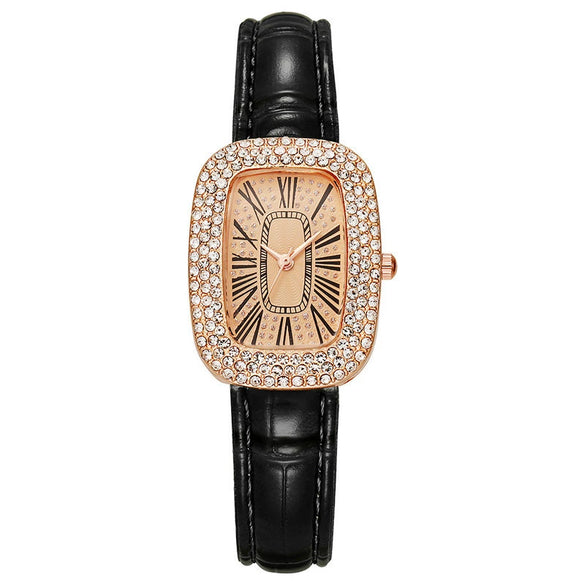 Women's Alloy Light Luxury Quartz Watch Necklace Earrings Ring Set With Pigeon Egg Case And Rectangle Dial