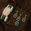 Women's Alloy Light Luxury Quartz Watch Necklace Earrings Ring Set With Pigeon Egg Case And Rectangle Dial