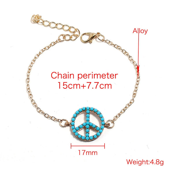 Women's Alloy Love And Peace Symbol Pendant Bracelet With Inlaid Bead Letter Charm Diamond Style