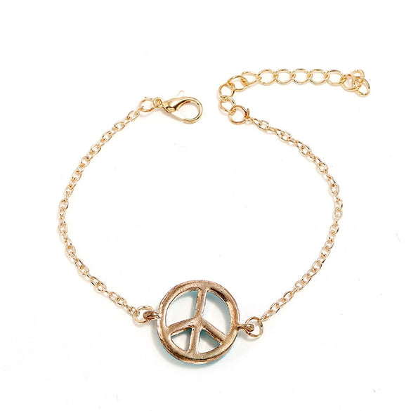 Women's Alloy Love And Peace Symbol Pendant Bracelet With Inlaid Bead Letter Charm Diamond Style
