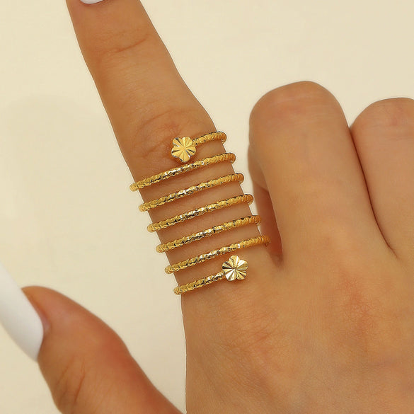 Women's Alloy Metal Geometric Style Ring With Flower Pattern And Electroplating