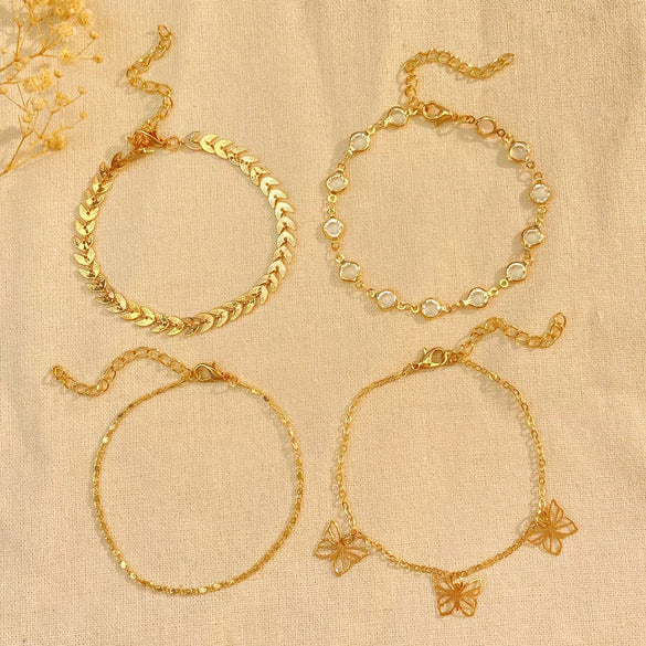Women's Alloy Multilayer Rhinestone Hollow Butterfly Anklet With Artificial And Semiprecious Stones Inlay