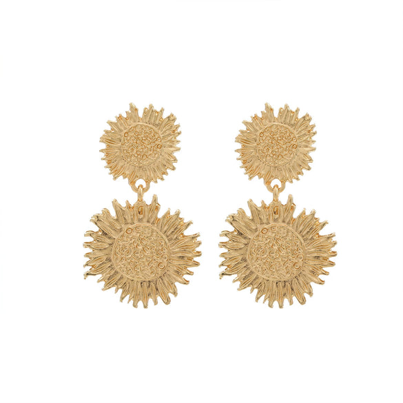 Women's Alloy Multilayer Sun Flower Pendant Earrings Electroplated Old Style