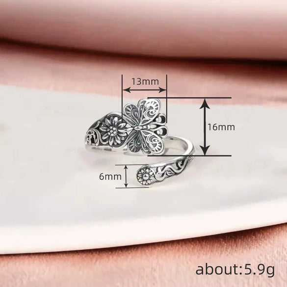 Women's Alloy Open Adjustable Ring With Butterfly Relief Animal Zodiac And Flower Geometric Patterns Electroplated