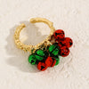 Women's Alloy Open Bell Ring With Red And Green Christmas Cartoon Character Design Plated Festive Holiday Accessory