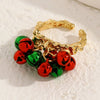 Women's Alloy Open Bell Ring With Red And Green Christmas Cartoon Character Design Plated Festive Holiday Accessory