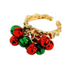 Women's Alloy Open Bell Ring With Red And Green Christmas Cartoon Character Design Plated Festive Holiday Accessory