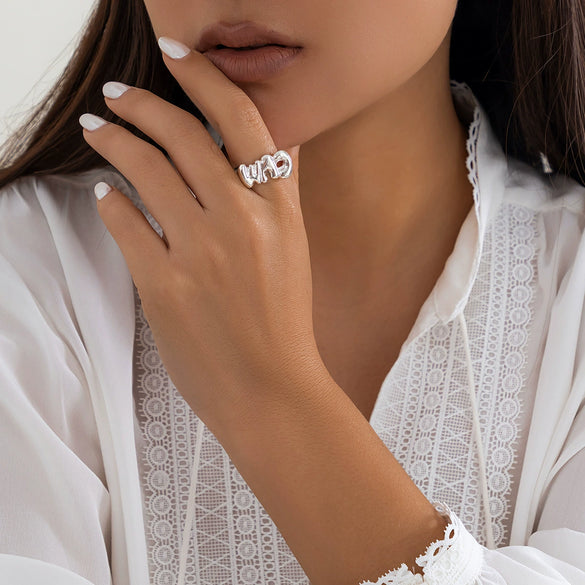 Women's Alloy Open Finger Ring With Three Dimensional Star Heart Geometric Letter Patterns And Electroplating Treatment