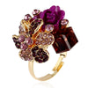 Women’s Alloy Open Ring With Colorful Crystal Gemstone And Resin Flower Design Natural Fashion Jewelry