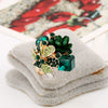 Women’s Alloy Open Ring With Colorful Crystal Gemstone And Resin Flower Design Natural Fashion Jewelry