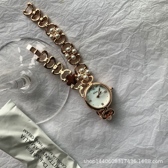 Women's Alloy Ordinary Glass Mirror Leisure Bracelet Watch Light Luxury Retro Style
