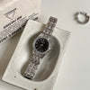 Women's Alloy Ordinary Glass Mirror Round Dial Fashion Quartz Watch With Blue Daisy Design