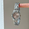 Women's Alloy Ordinary Glass Mirror Round Dial Fashion Quartz Watch With Blue Daisy Design