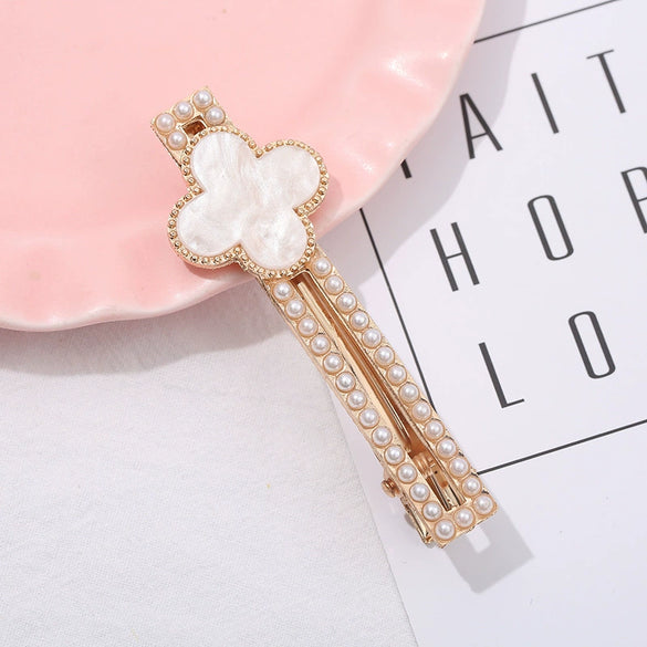 Women's Alloy Pearl Duckbill Clip Hairpin Three Layer Electroplated Hair Accessories