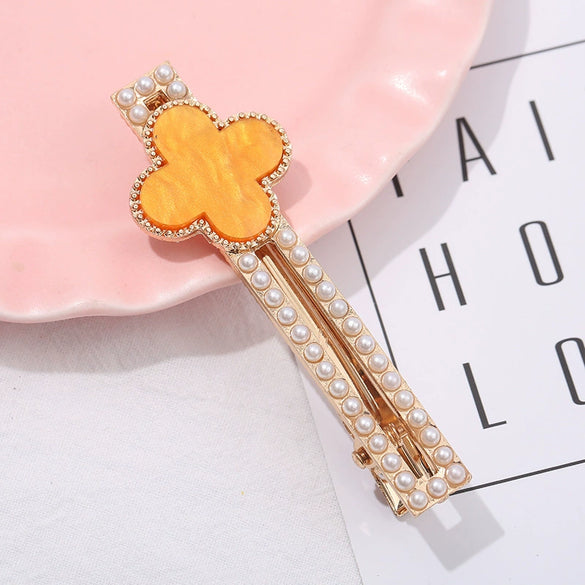 Women's Alloy Pearl Duckbill Clip Hairpin Three Layer Electroplated Hair Accessories