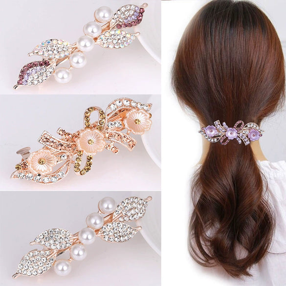 Women's Alloy Pearl Flower Hairpin With Rhinestone Electroplated Ponytail Clip Hair Accessories