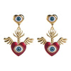 Women's Alloy Pearl Inlaid Heart Devil's Eye Earrings With 925 Silver Needle