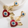 Women's Alloy Pearl Inlaid Heart Devil's Eye Earrings With 925 Silver Needle