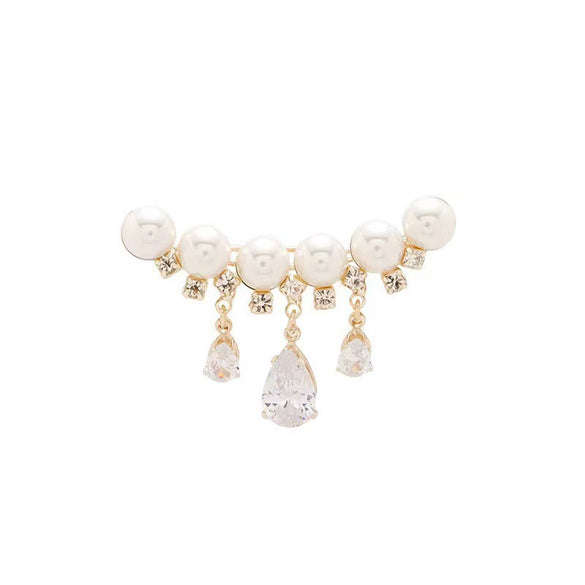 Women's Alloy Pearl Tassel Water Drop Ushape Electroplated Brooch Clothes Pin Accessories