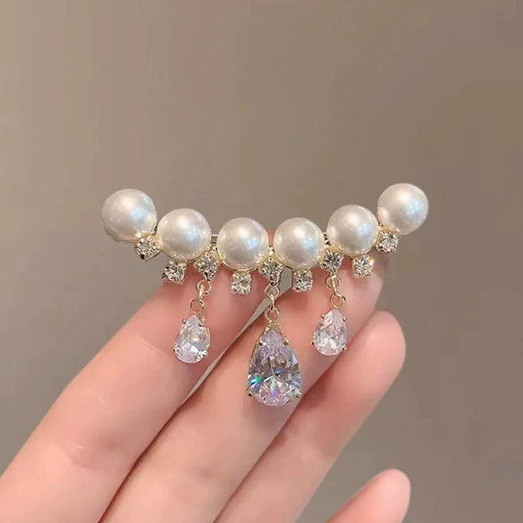 Women's Alloy Pearl Tassel Water Drop Ushape Electroplated Brooch Clothes Pin Accessories