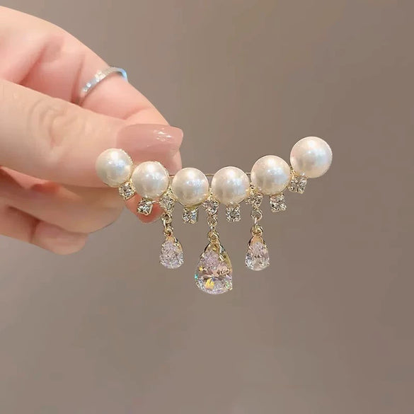 Women's Alloy Pearl Tassel Water Drop Ushape Electroplated Brooch Clothes Pin Accessories