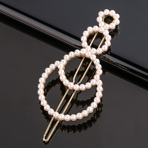 Women's Alloy Pearlset Geometric Frog Buckle Hair Clip Crown Bangs Side Clip Straight Barrette