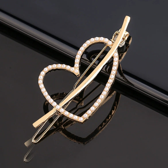 Women's Alloy Pearlset Geometric Frog Buckle Hair Clip Crown Bangs Side Clip Straight Barrette
